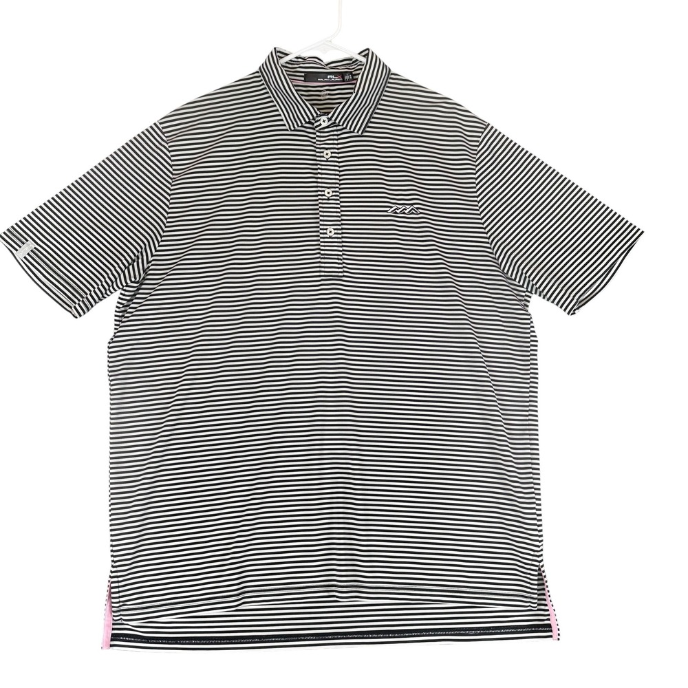 RLX Ralph Lauren Polo Shirt Mens XL Black White Striped Performance Golf Wicking